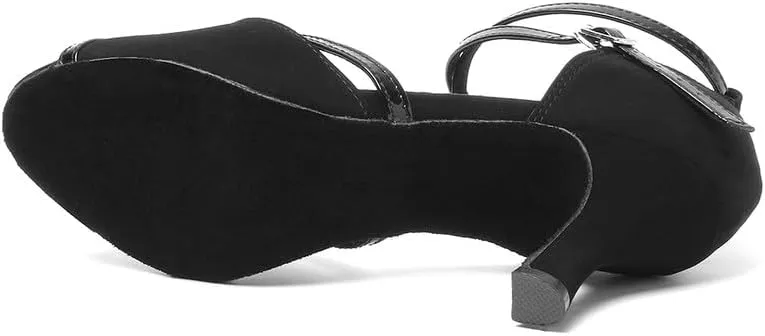JUODVMP Women Ballroom Dance Shoes Salsa Latin Shoes Heels Peep-Toe Modle YCL350