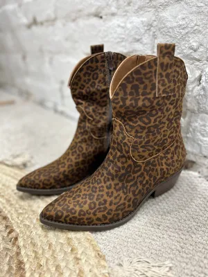 Leopard Print Cowboy Zip Side Boots