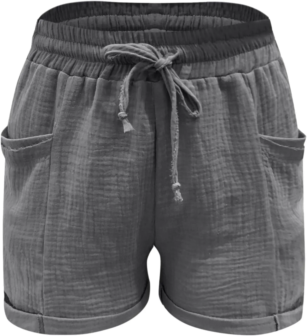Linen Shorts for Women Elastic Waist Straight Leg Trendy Shorts with Pockets Summer Vacation