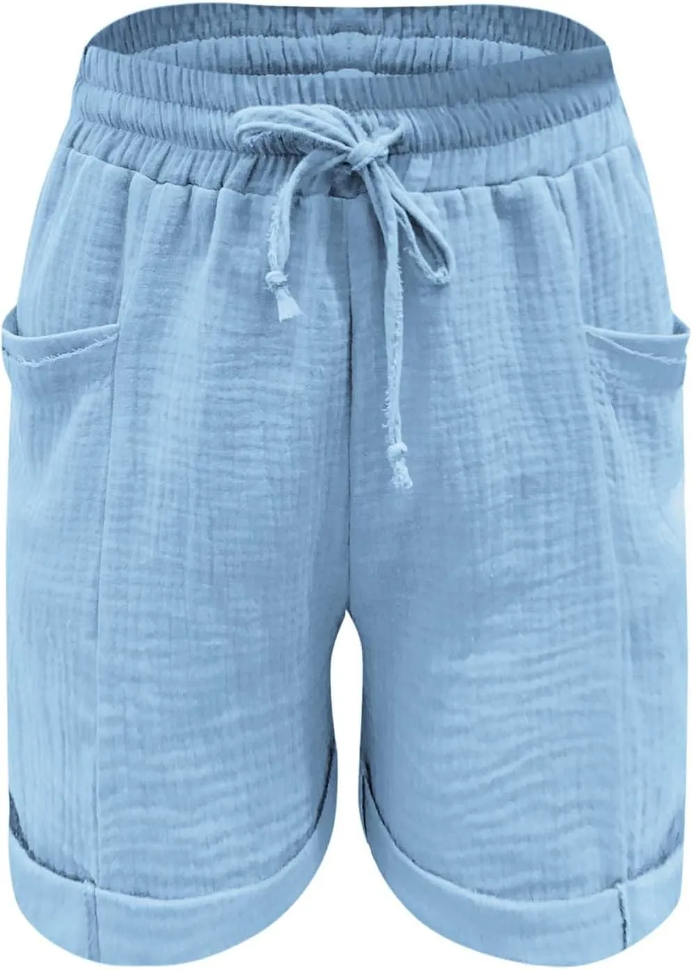 Linen Shorts for Women Elastic Waist Straight Leg Trendy Shorts with Pockets Summer Vacation