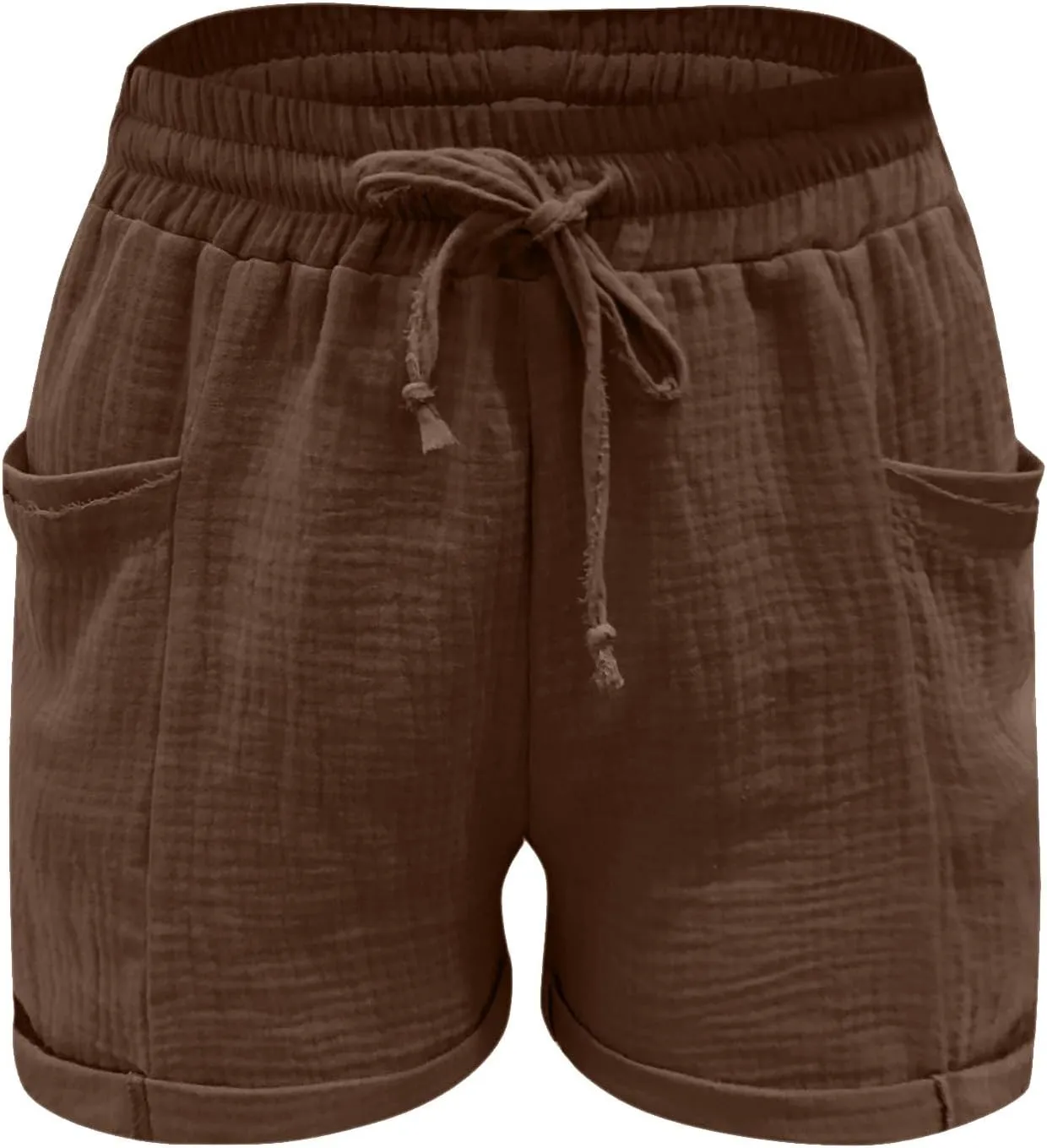 Linen Shorts for Women Elastic Waist Straight Leg Trendy Shorts with Pockets Summer Vacation