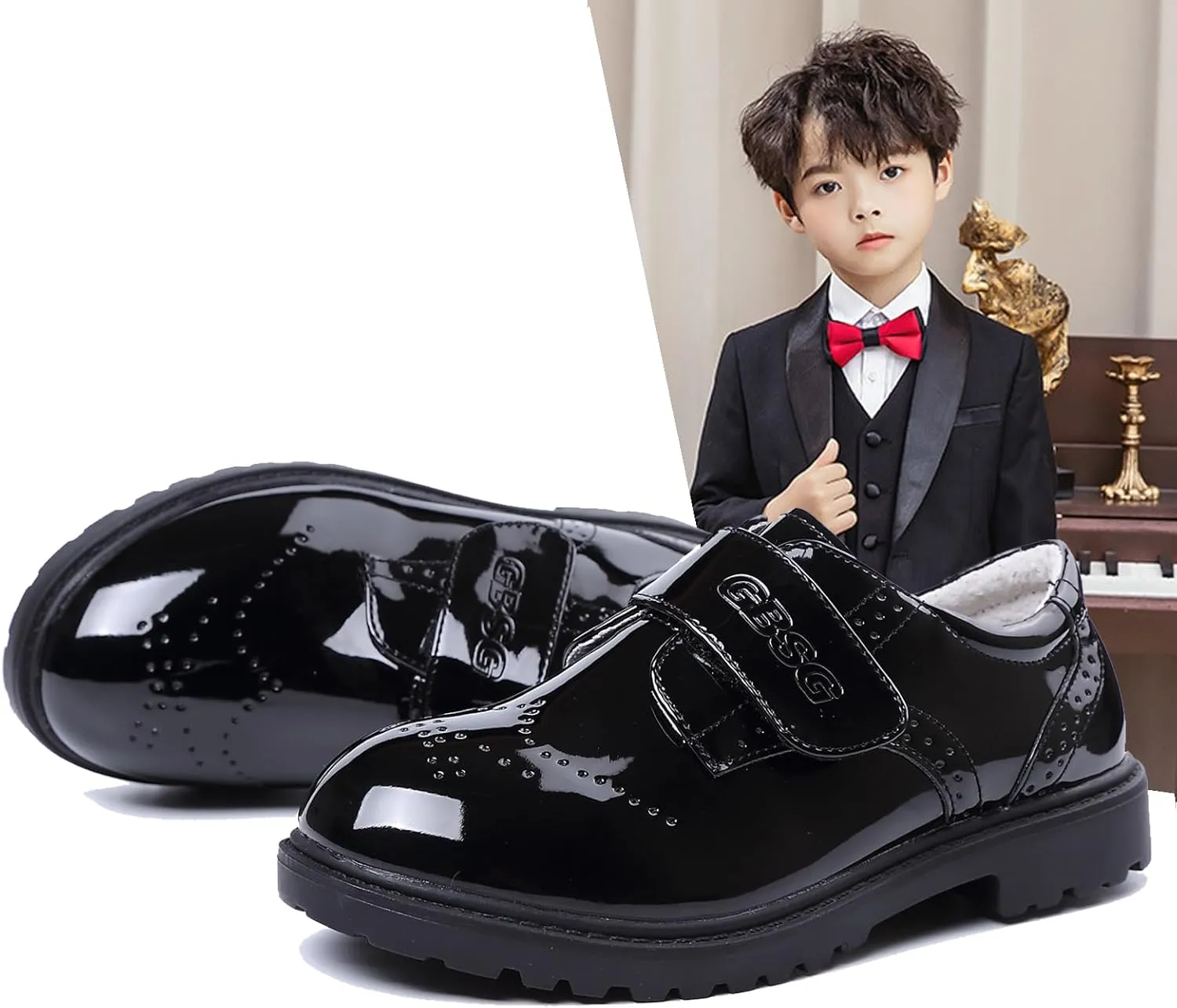 Little Boys Ring Bearer Wedding Lace-Up Oxfords Flats Brogues Boys School Uniform Dress Shoes
