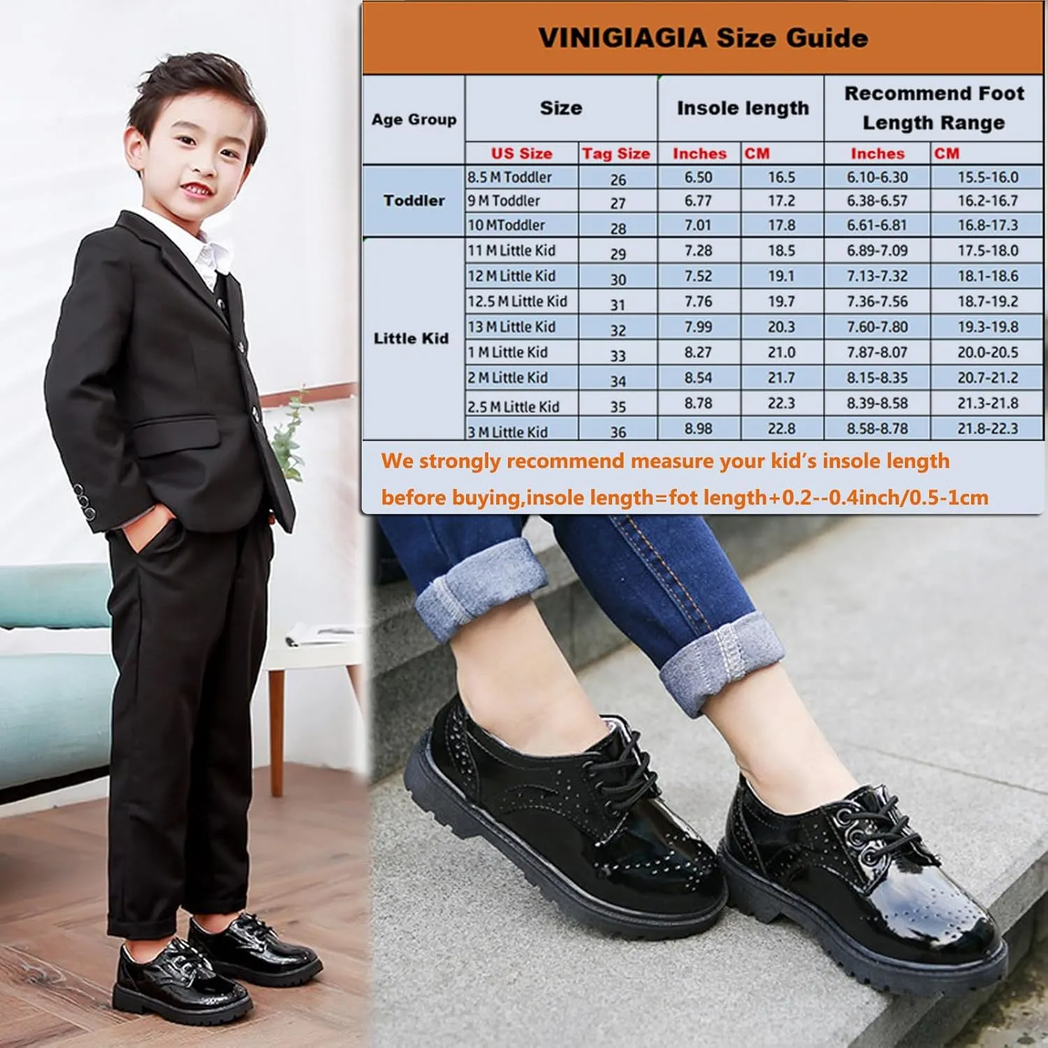 Little Boys Ring Bearer Wedding Lace-Up Oxfords Flats Brogues Boys School Uniform Dress Shoes