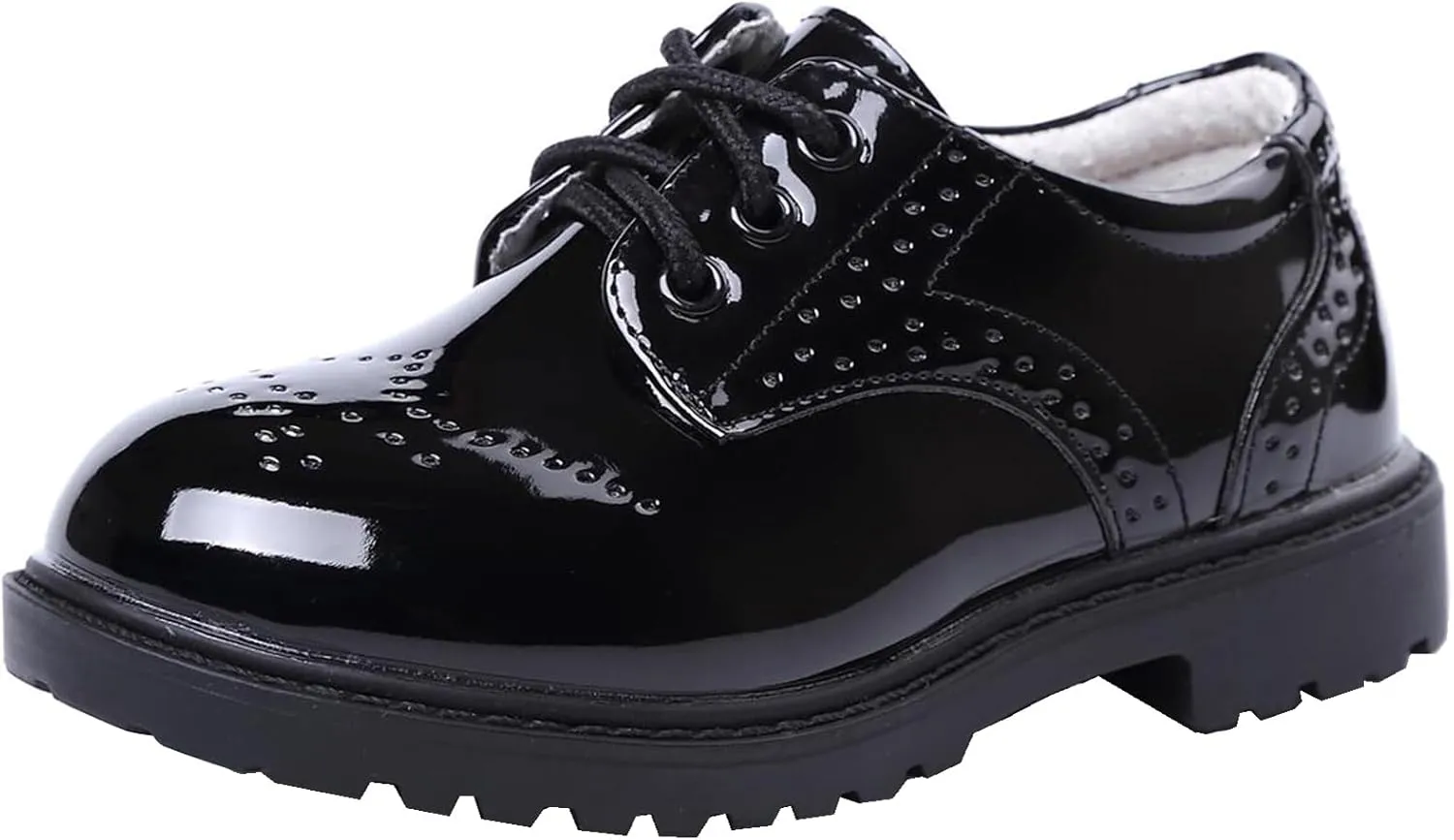 Little Boys Ring Bearer Wedding Lace-Up Oxfords Flats Brogues Boys School Uniform Dress Shoes