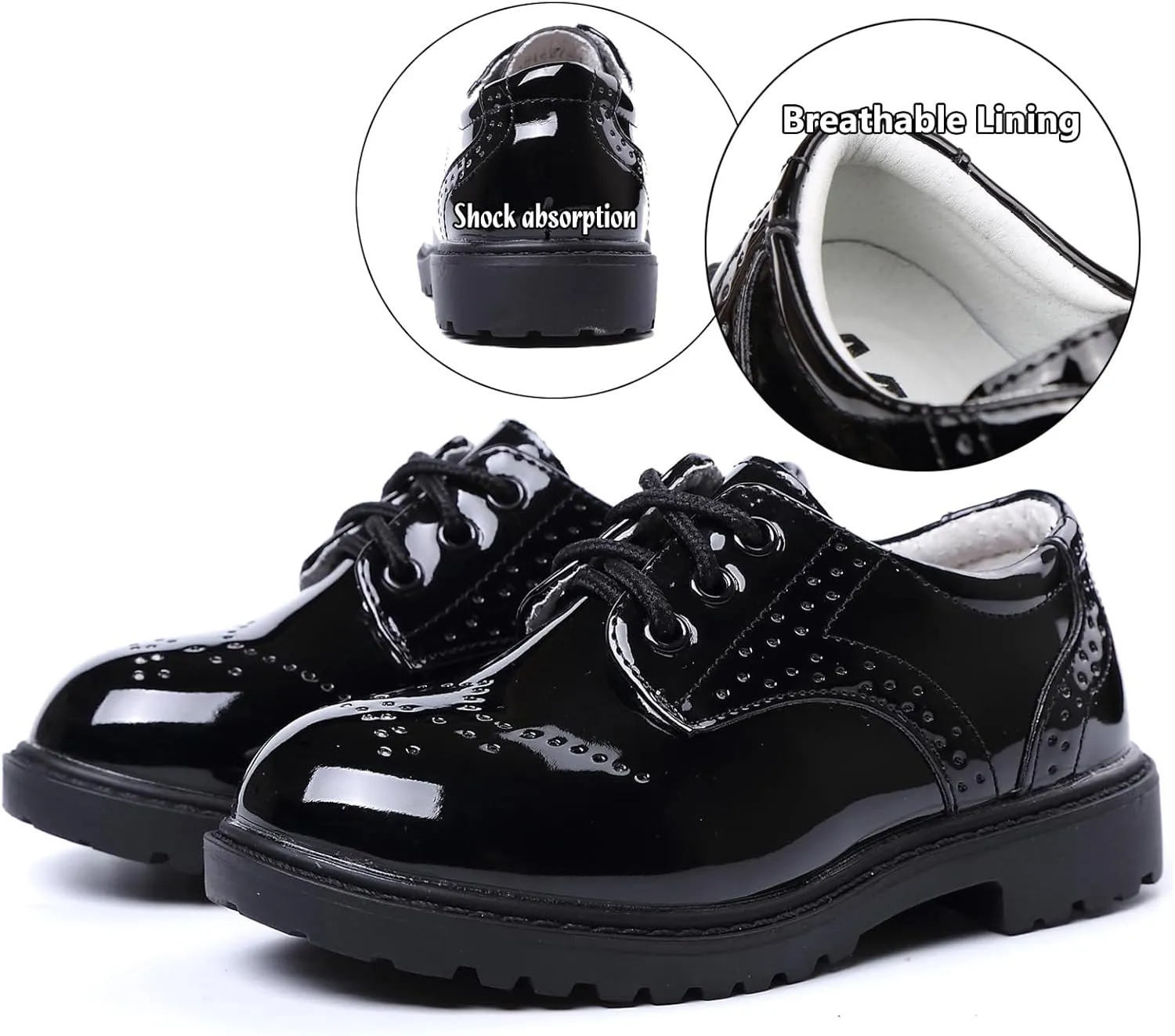Little Boys Ring Bearer Wedding Lace-Up Oxfords Flats Brogues Boys School Uniform Dress Shoes