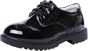 Little Boys Ring Bearer Wedding Lace-Up Oxfords Flats Brogues Boys School Uniform Dress Shoes