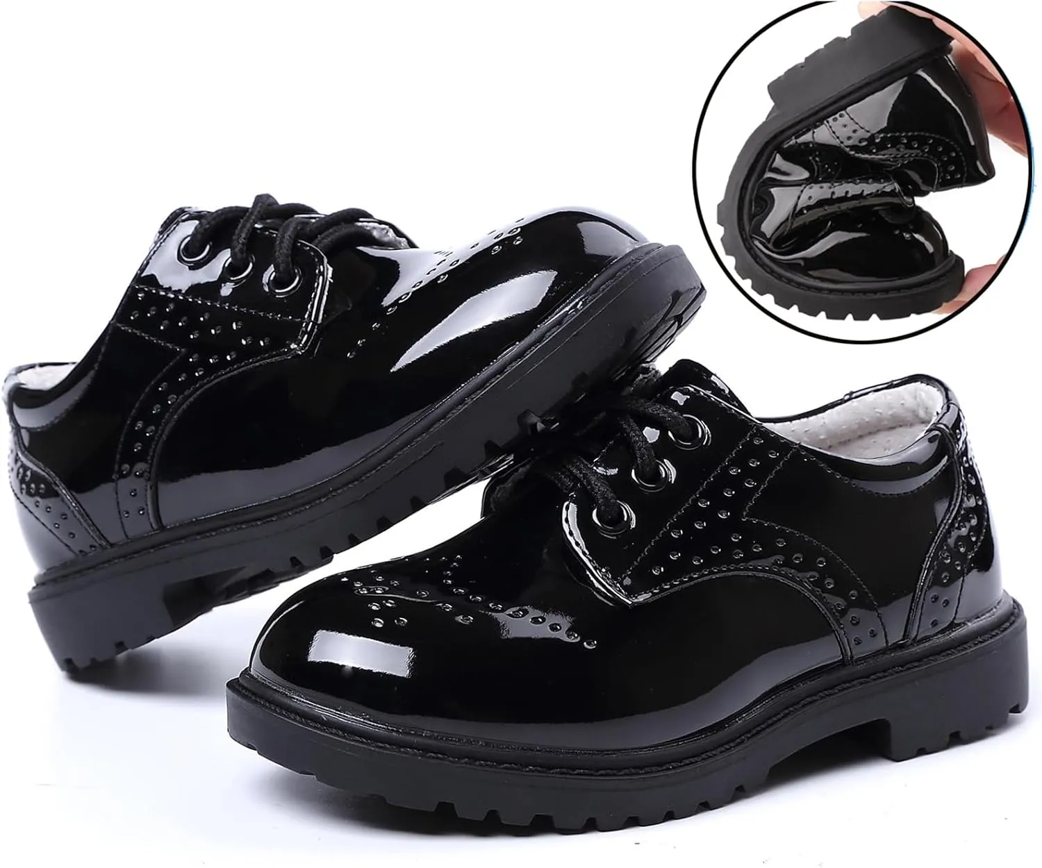 Little Boys Ring Bearer Wedding Lace-Up Oxfords Flats Brogues Boys School Uniform Dress Shoes