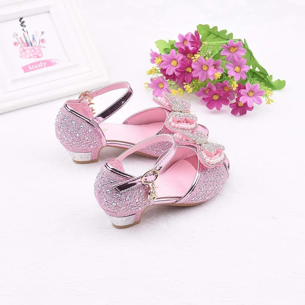 Little Girls Cosplay Dress Shoes Bridesmaids Wedding Party Shoes Glitter Sequins Low Heel Mary Jane Princess Shoes
