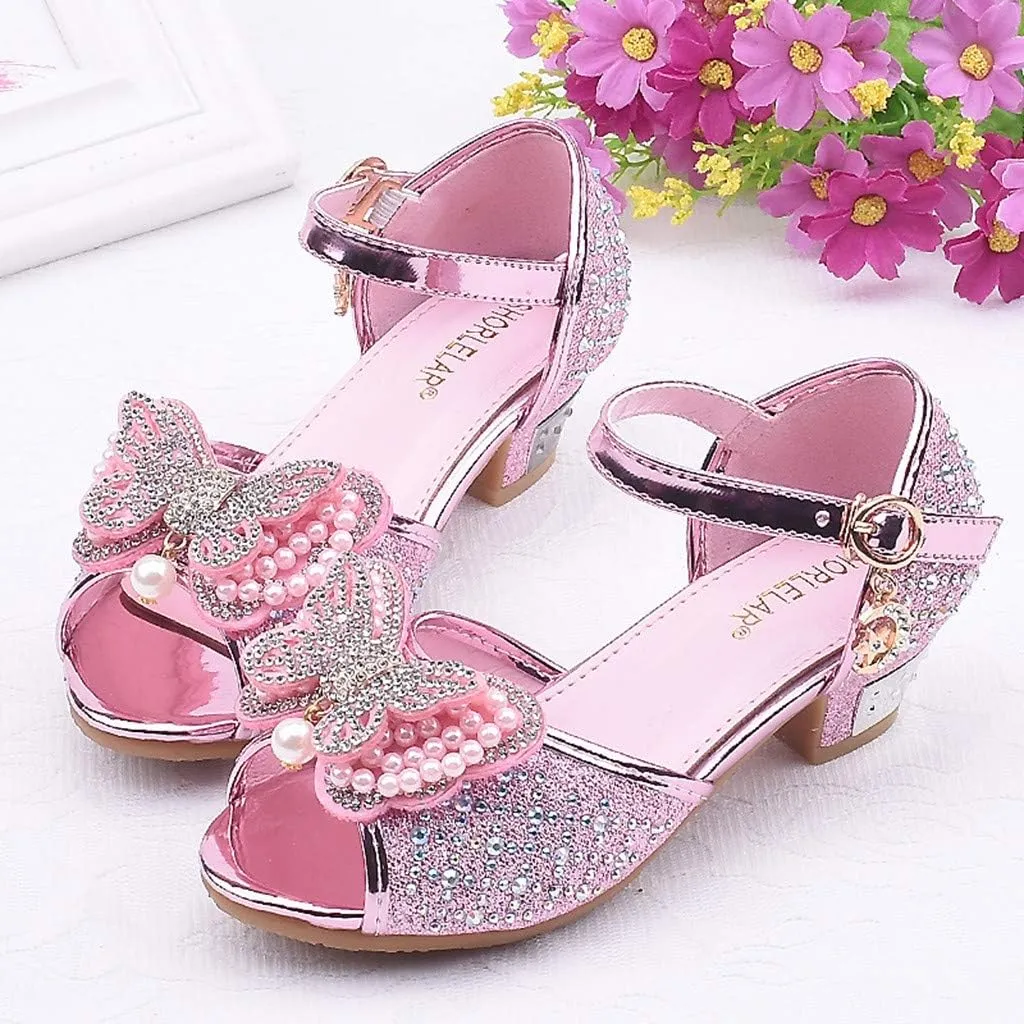 Little Girls Cosplay Dress Shoes Bridesmaids Wedding Party Shoes Glitter Sequins Low Heel Mary Jane Princess Shoes
