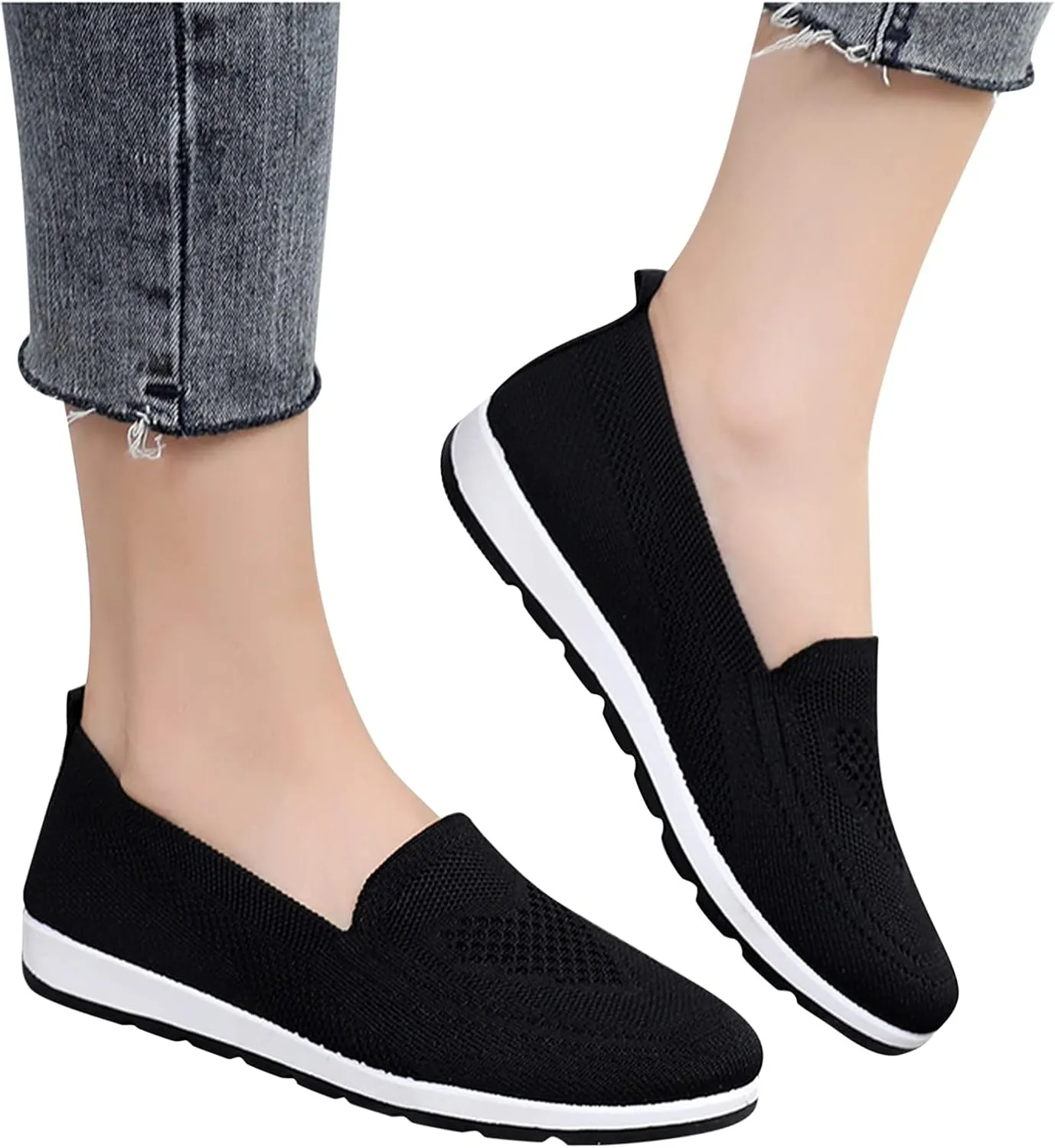 Loafers for Women Comfort Slip On Walking Shoes Wide Width Casual Sneaker Knit Dressy Comfortable Business Work Flat