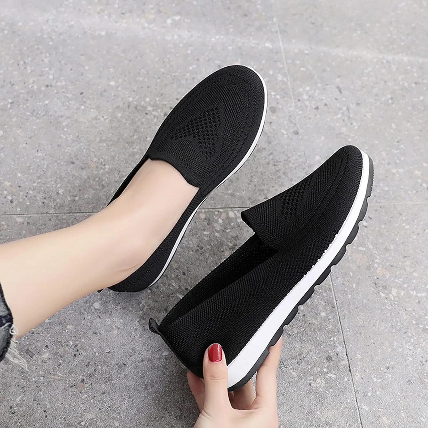 Loafers for Women Comfort Slip On Walking Shoes Wide Width Casual Sneaker Knit Dressy Comfortable Business Work Flat