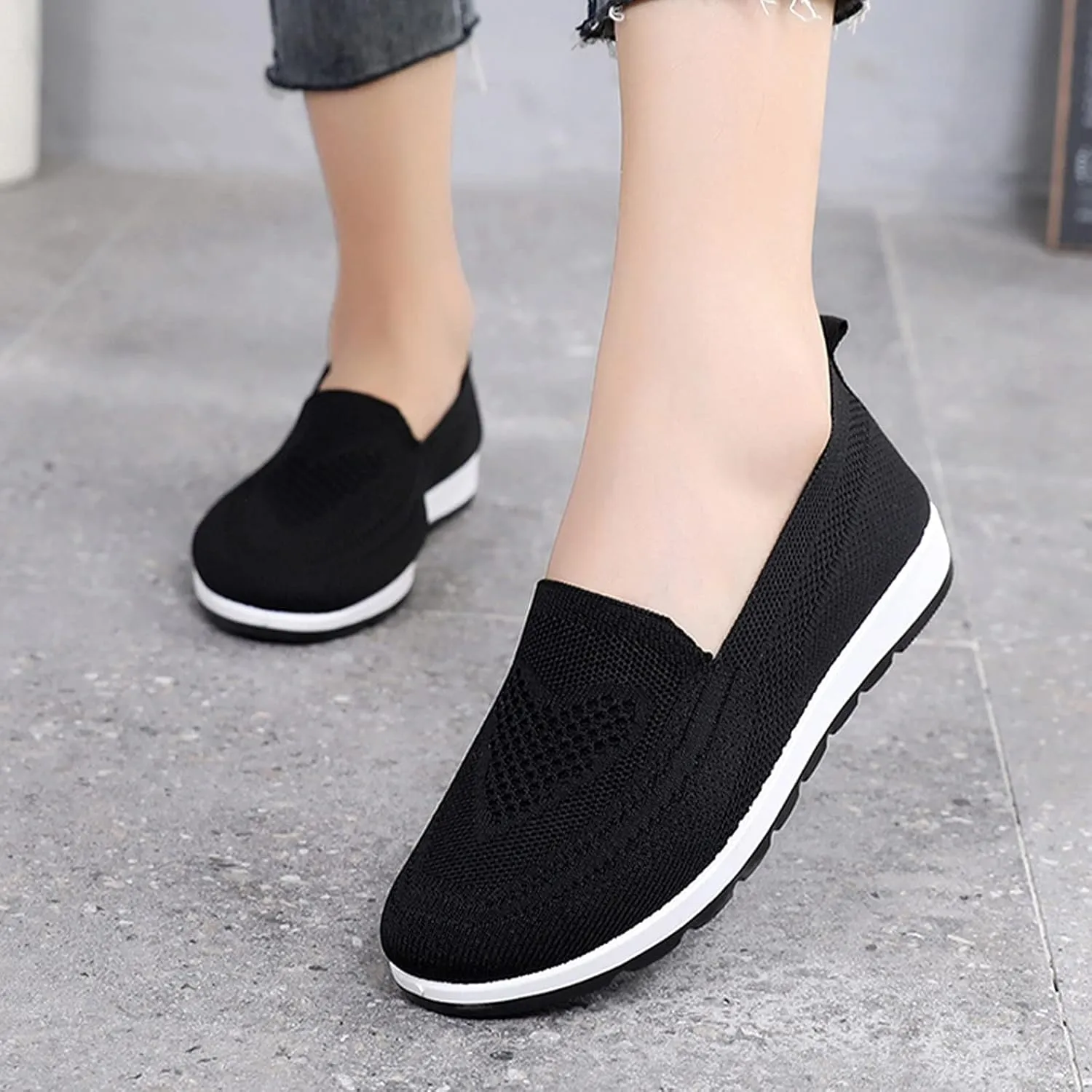 Loafers for Women Comfort Slip On Walking Shoes Wide Width Casual Sneaker Knit Dressy Comfortable Business Work Flat