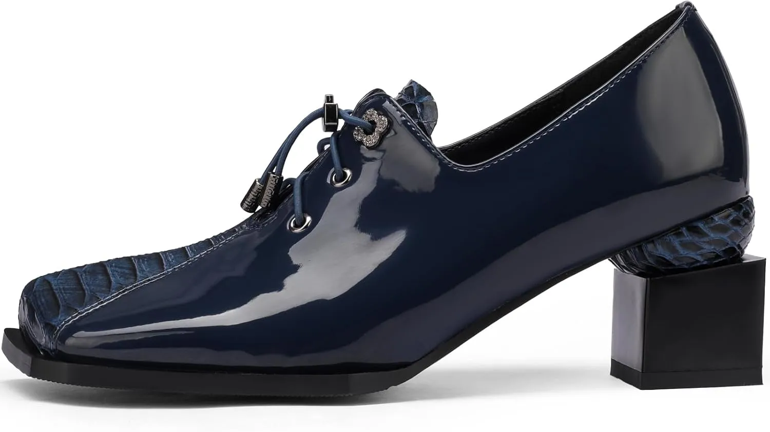 Loafers for Women Patent Leather Buckle Square Toe Chunky Block Dress Slip On Wide Casual Comfortable Dressy High Heels Ladies Comfort Moccasins Elegantes 2 Inch Shoes