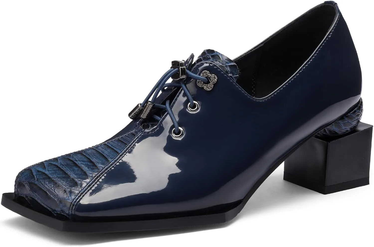 Loafers for Women Patent Leather Buckle Square Toe Chunky Block Dress Slip On Wide Casual Comfortable Dressy High Heels Ladies Comfort Moccasins Elegantes 2 Inch Shoes