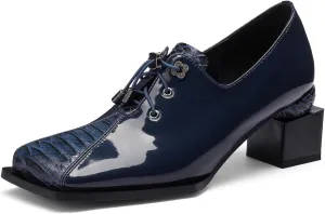 Loafers for Women Patent Leather Buckle Square Toe Chunky Block Dress Slip On Wide Casual Comfortable Dressy High Heels Ladies Comfort Moccasins Elegantes 2 Inch Shoes