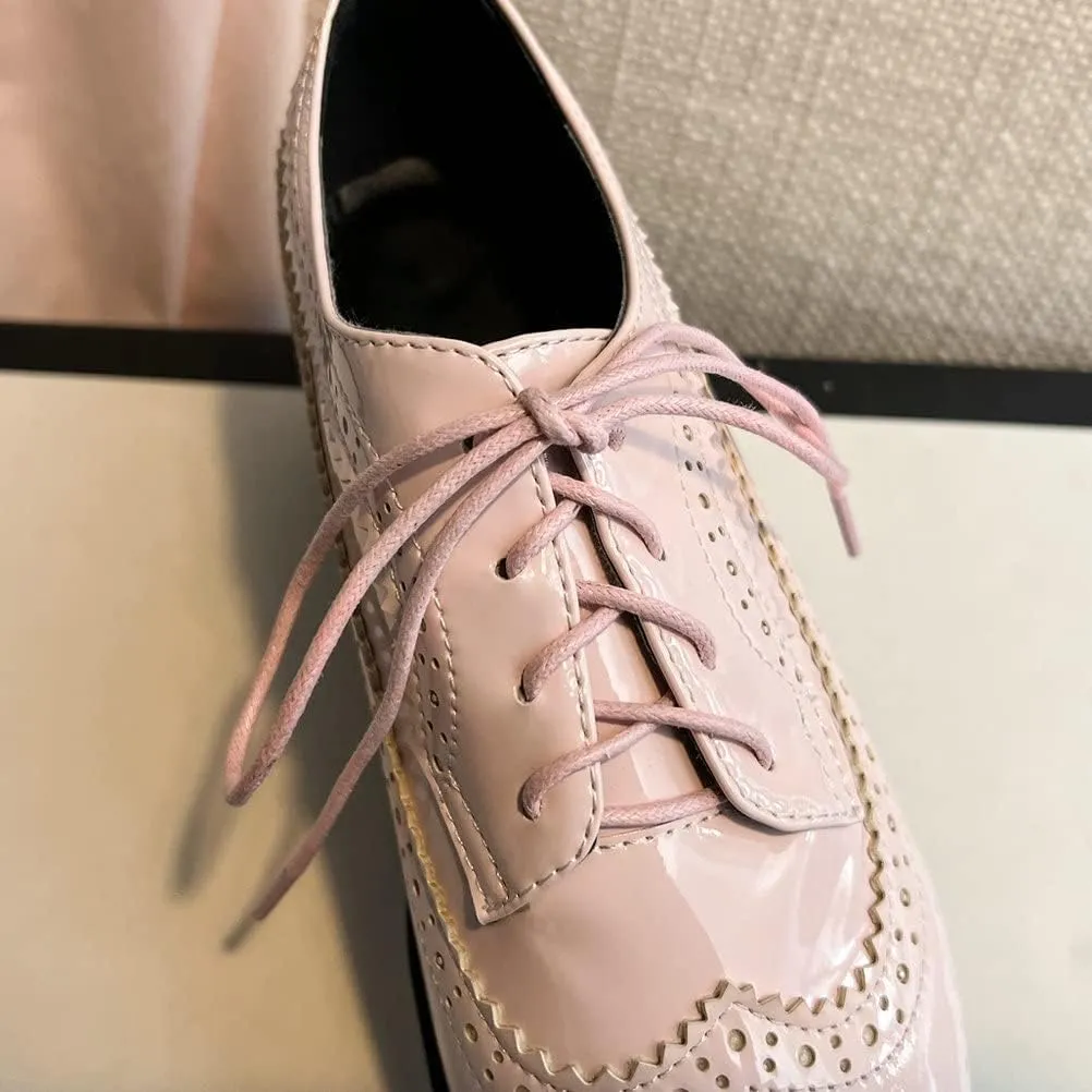 LUXMAX Women Platform Wedge Oxford Shoes Patent Leather Lace Up Wingtip Vintage Pumps