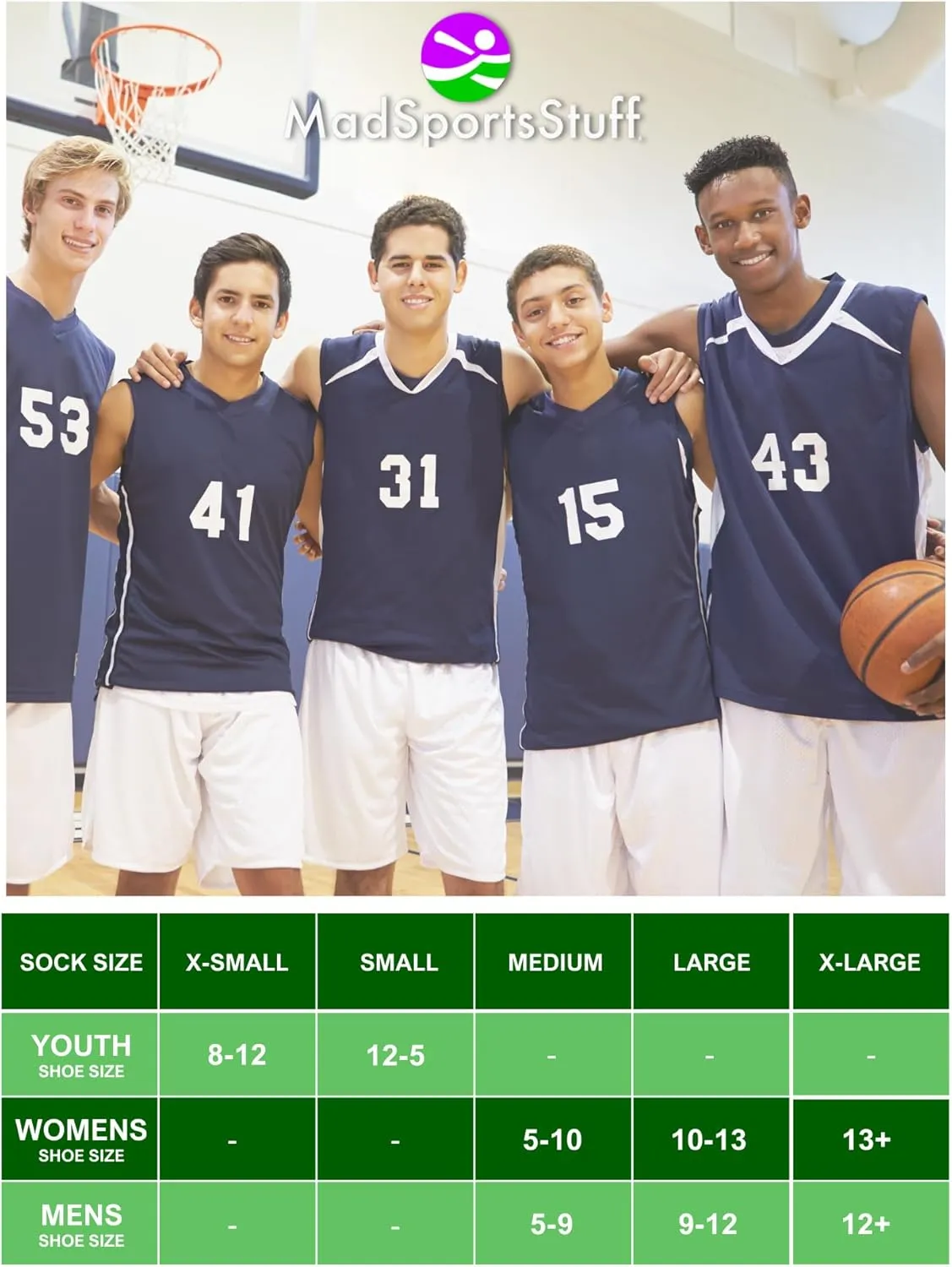 MadSportsStuff Basketball Socks for Boys Girls - Athletic Crew Socks - Youth and Adult Sizes