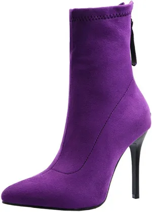 MAVMAX Women's Suede Pointed Toe Booties Stilettos High Heels Ankle Boots