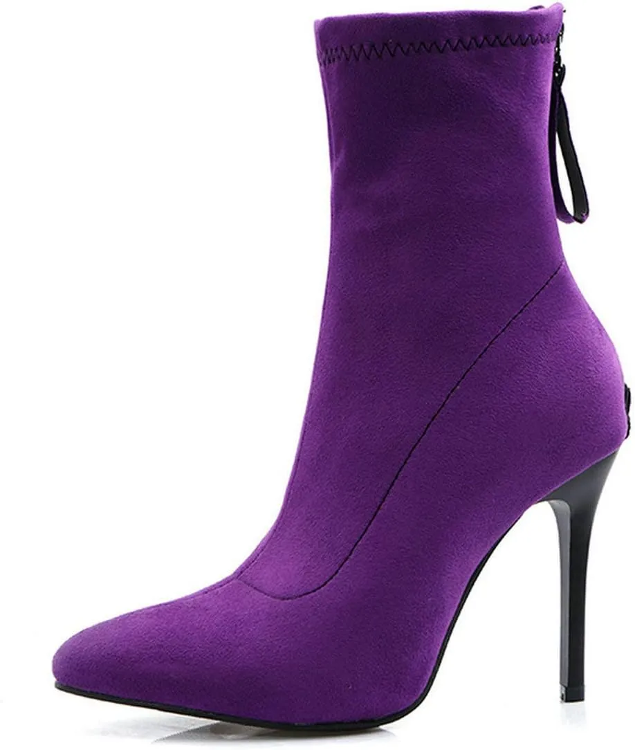 MAVMAX Women's Suede Pointed Toe Booties Stilettos High Heels Ankle Boots