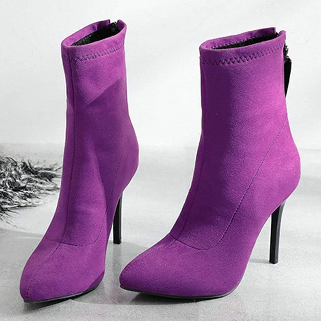 MAVMAX Women's Suede Pointed Toe Booties Stilettos High Heels Ankle Boots