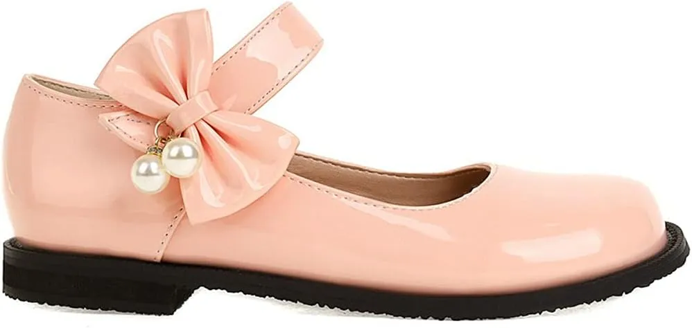 Meefit Women Flat Mary Janes Shoes Patent Leather Cute Pumps with Bow Uniform Shoes