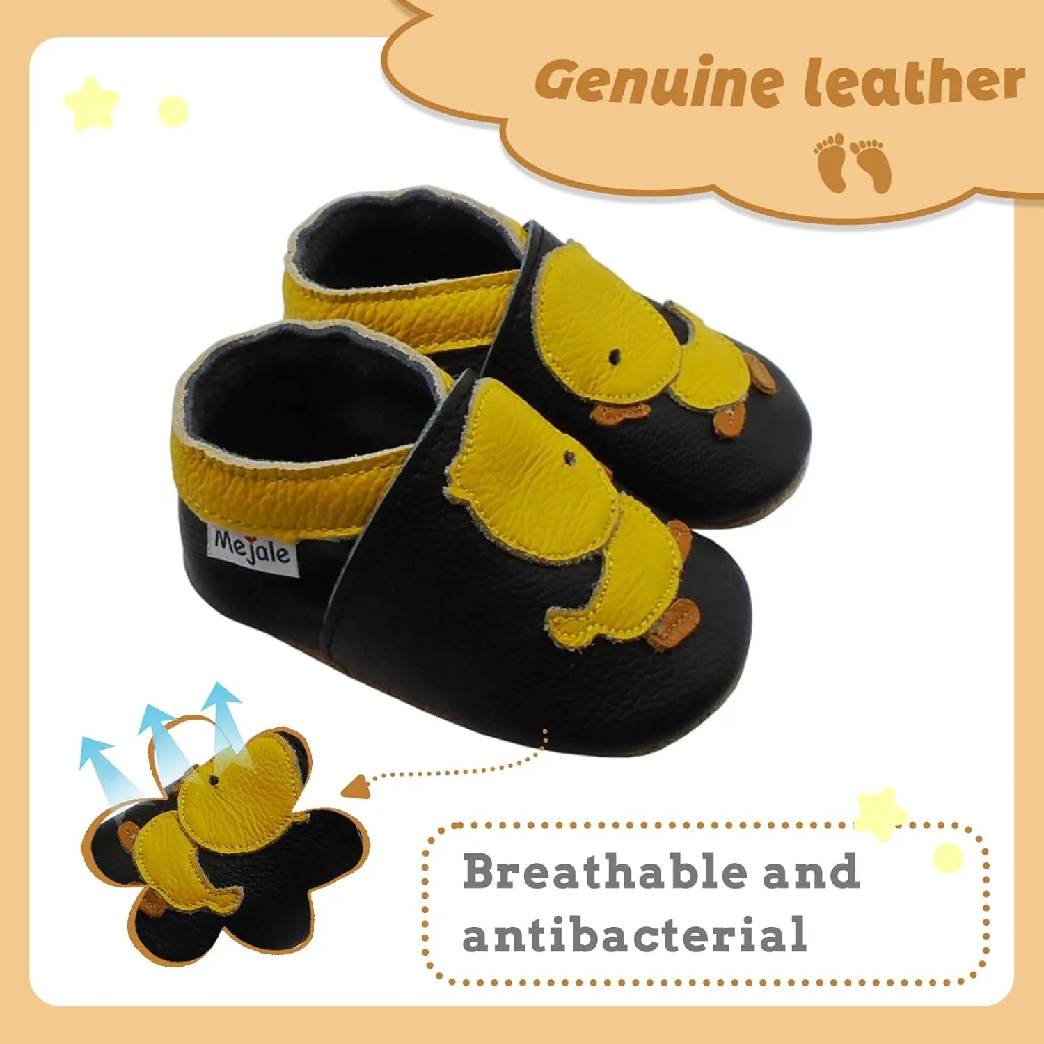 Mejale Baby Shoes Soft Sole Leather Crawling Moccasins Cartoon Star Infant Toddler First Walker Slippers