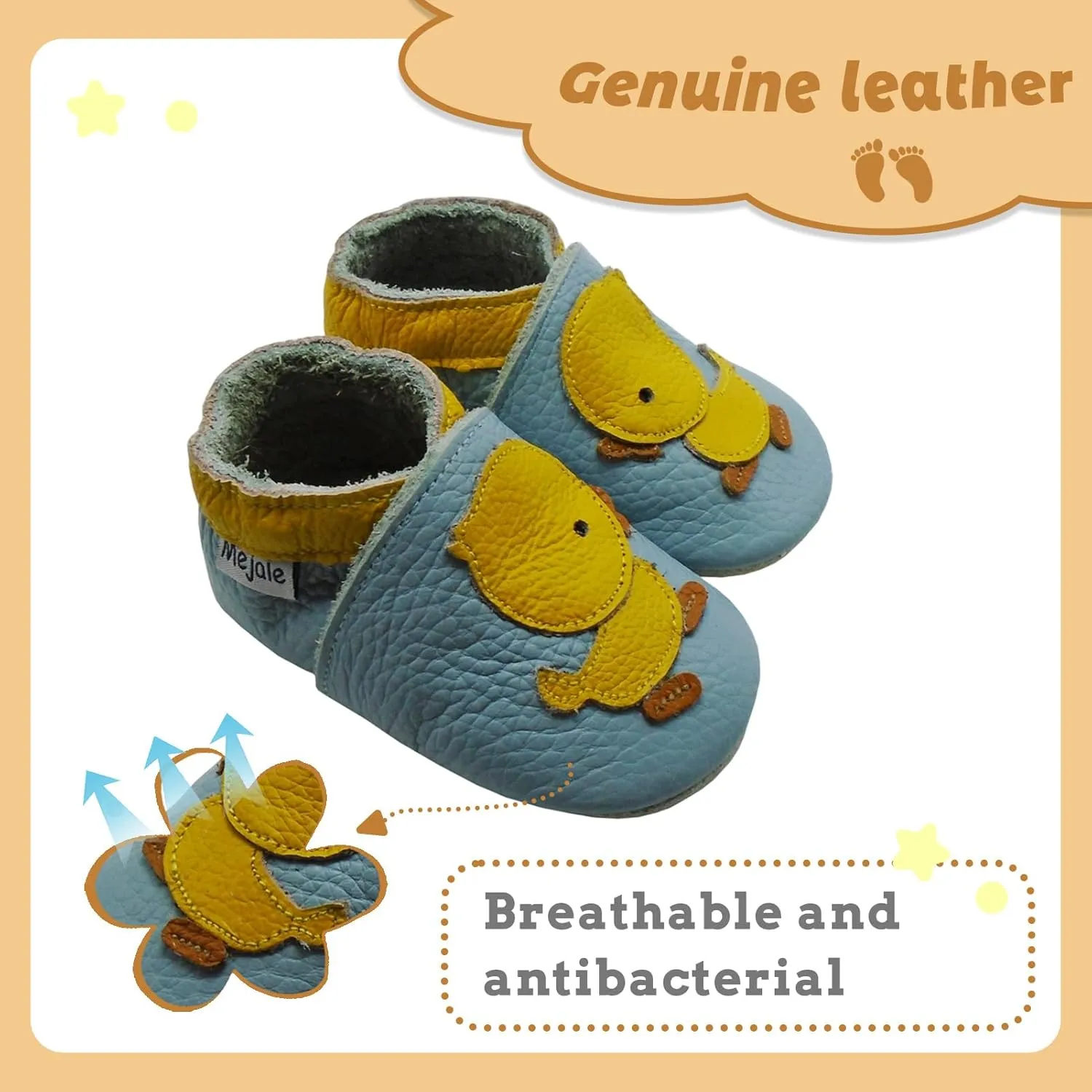 Mejale Baby Shoes Soft Sole Leather Crawling Moccasins Cartoon Star Infant Toddler First Walker Slippers