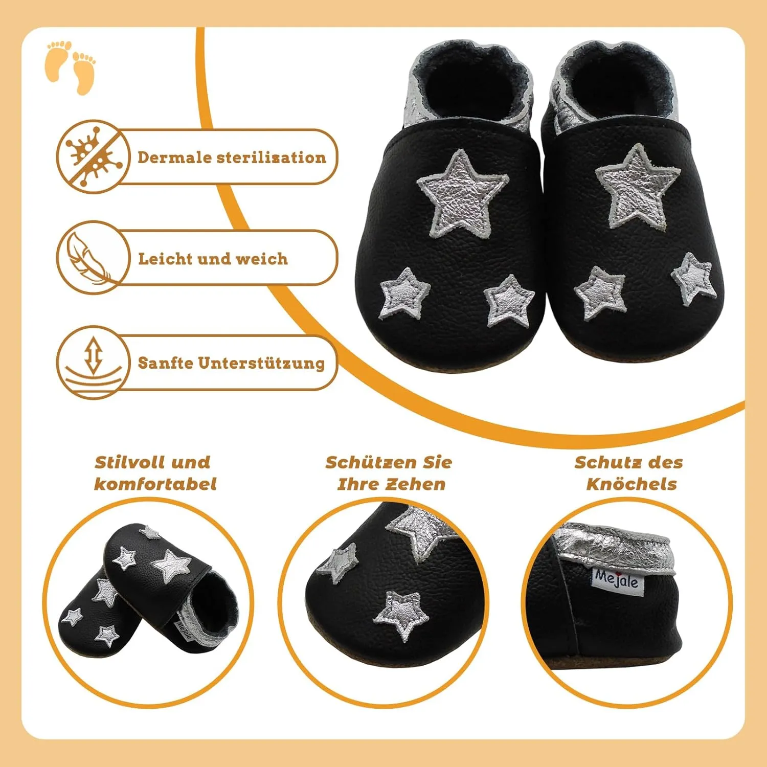 Mejale Baby Shoes Soft Sole Leather Crawling Moccasins Cartoon Stars Infant Toddler First Walker Slippers
