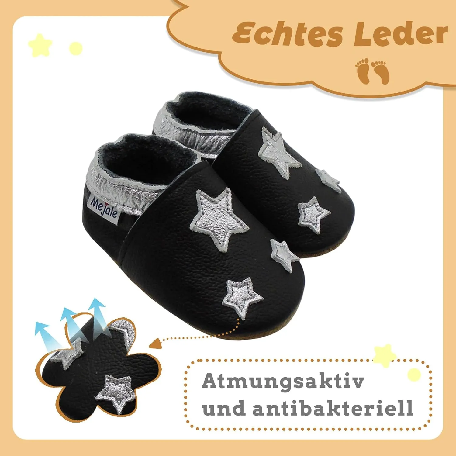 Mejale Baby Shoes Soft Sole Leather Crawling Moccasins Cartoon Stars Infant Toddler First Walker Slippers