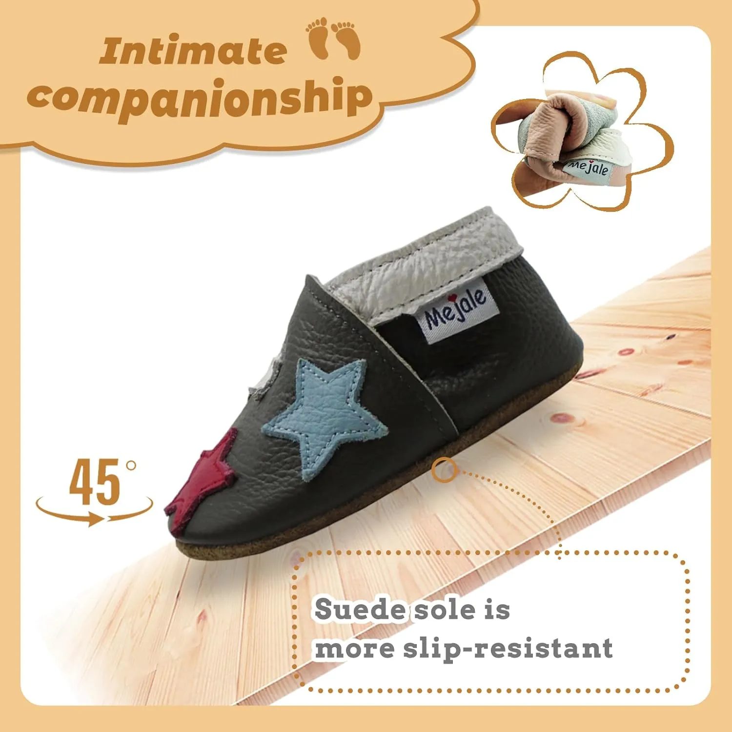 Mejale Baby Shoes Soft Sole Leather Crawling Moccasins Cartoon Stars Infant Toddler First Walker Slippers