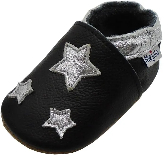 Mejale Baby Shoes Soft Sole Leather Crawling Moccasins Cartoon Stars Infant Toddler First Walker Slippers