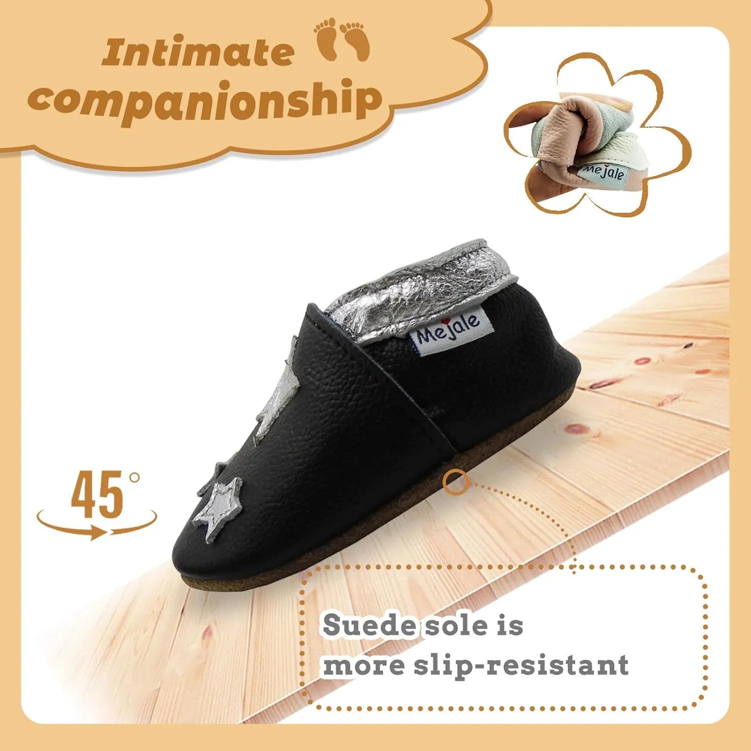 Mejale Baby Shoes Soft Sole Leather Crawling Moccasins Cartoon Stars Infant Toddler First Walker Slippers