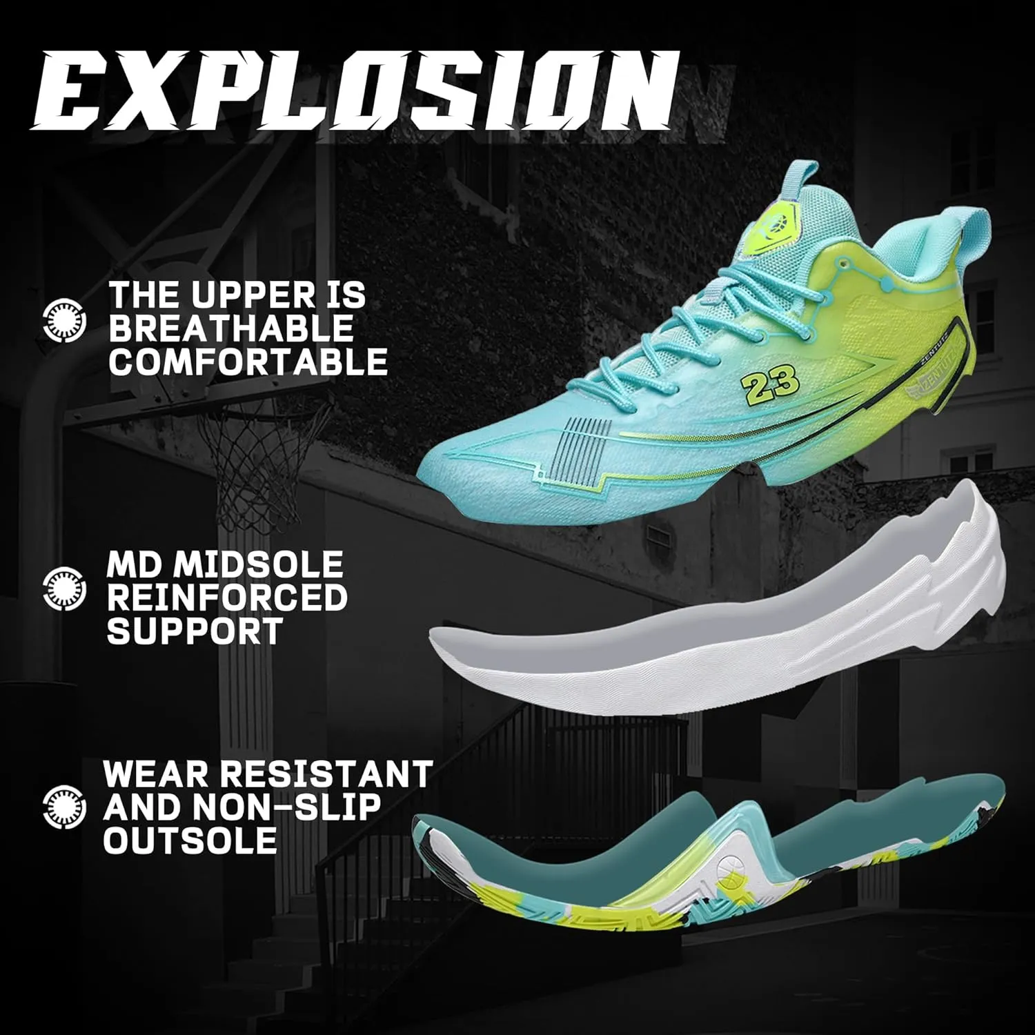 Men Basketball Shoes Anti Slip Breathable Fashionable Outdoor Sports Shoes Training Shoes