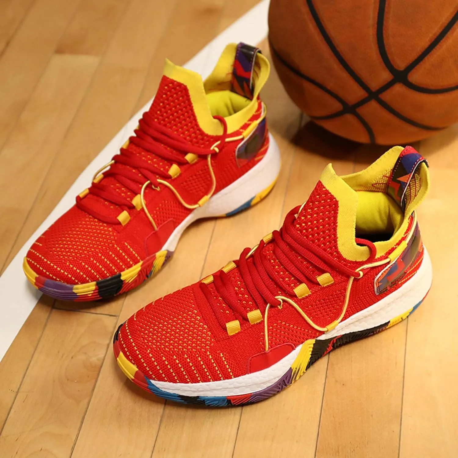 Mens and Womens Mesh Fabric Breathable Basketball Sneakers Mid Top Lace Up Casual Sneakers Non Slip and Breathable Fitness Training Shoes Lightweight Outdoor Hiking Shoes Baseball Sneakers