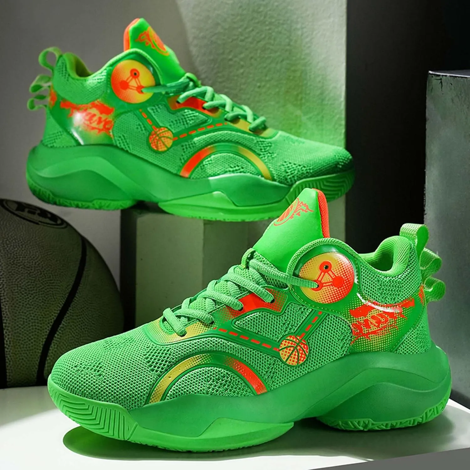 Mens Basketball Shoes Lace Up Mid Basketball Shoes Anti Slip High Elastic Running Shoes Lightweight Soft Sneakers Wear-Resistant Durable Casual Athletic Shoes Outdoor Travel Shoes