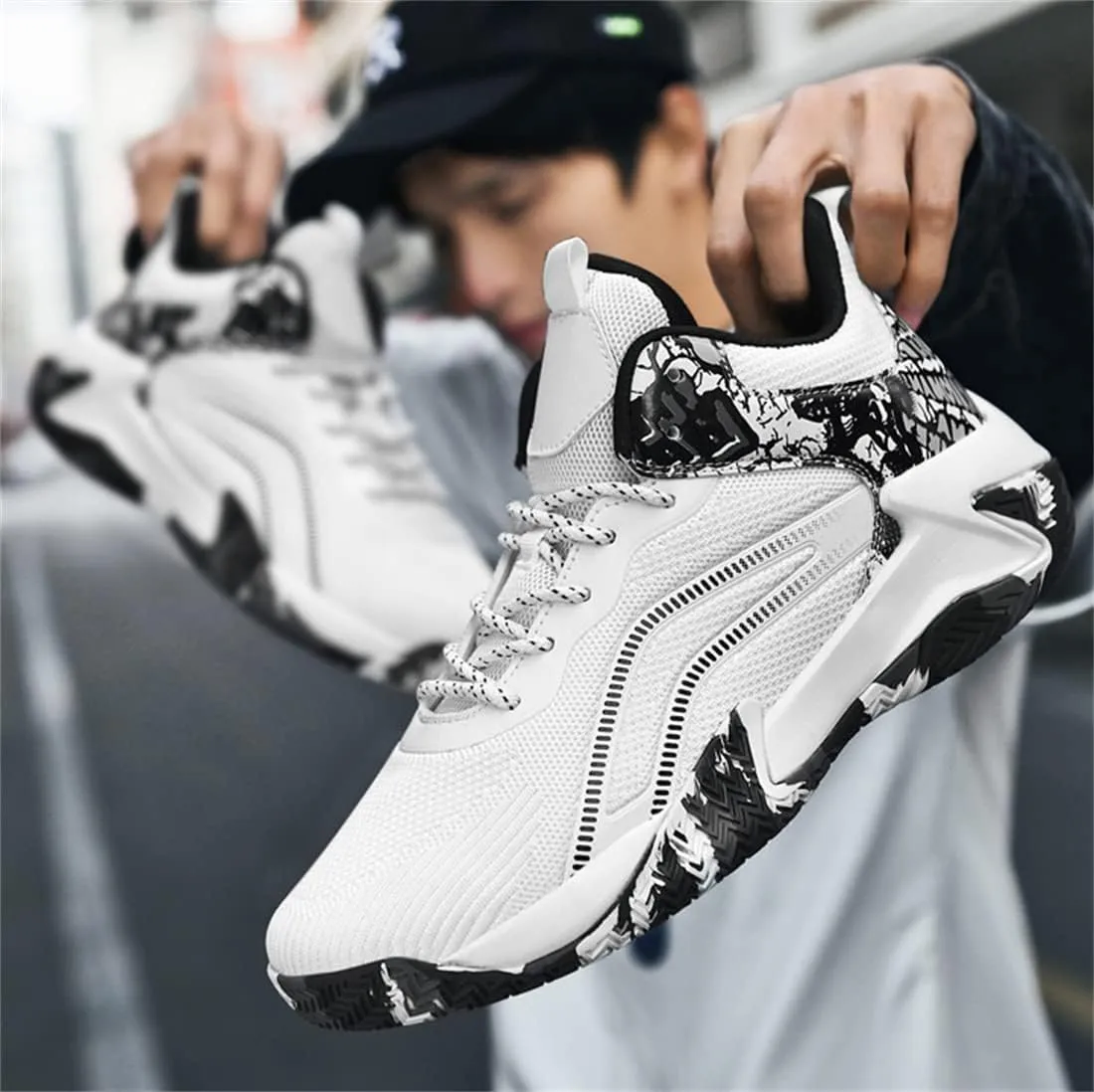 Mens Basketball Trainers, Non-Slip Big Size Basketball Fitness Sneakers Lightweight Running Walking Shoes for Men