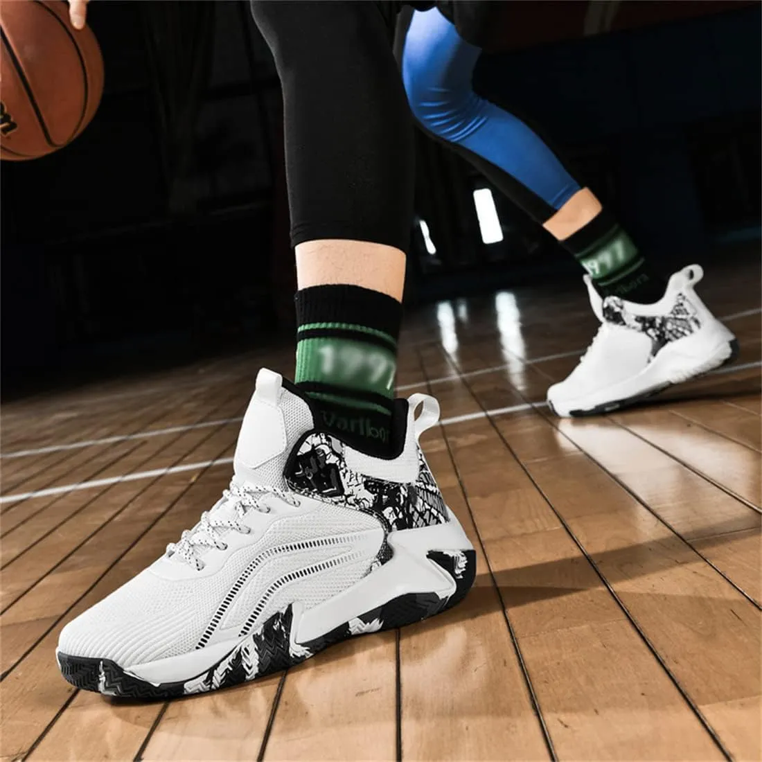 Mens Basketball Trainers, Non-Slip Big Size Basketball Fitness Sneakers Lightweight Running Walking Shoes for Men