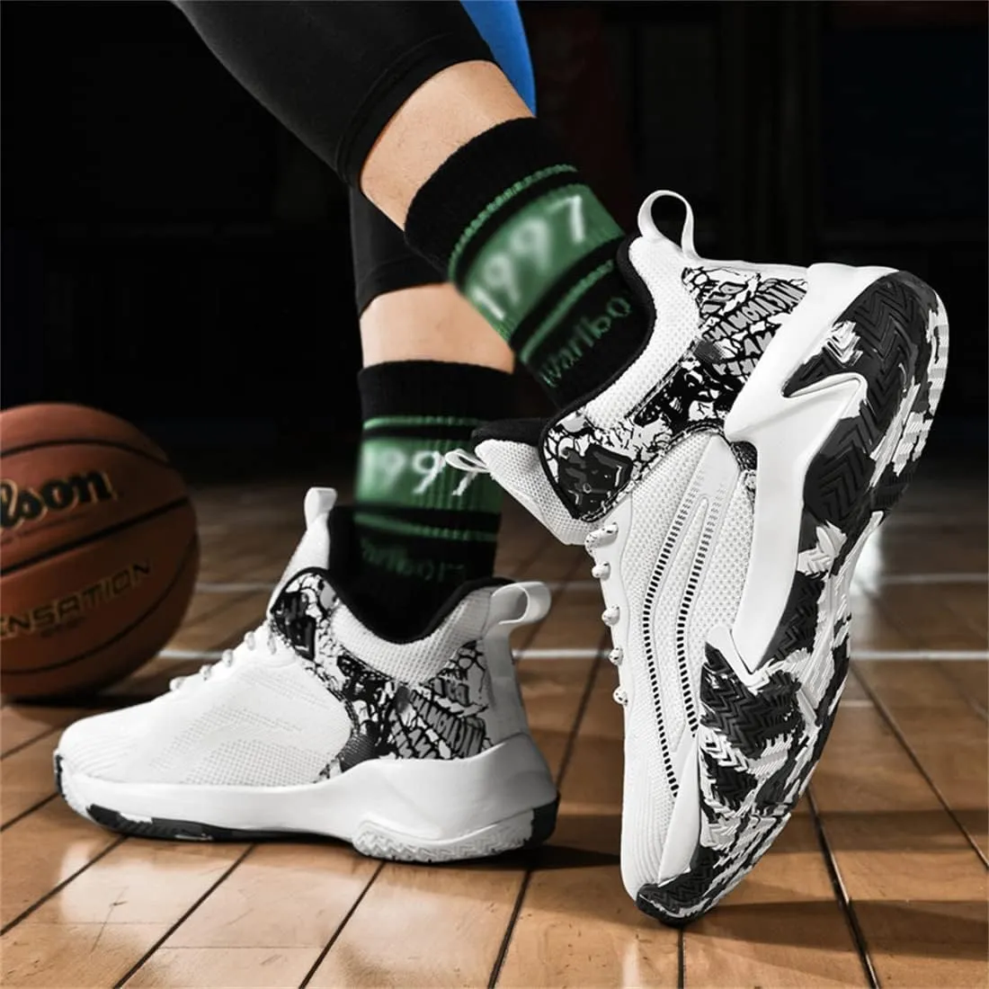 Mens Basketball Trainers, Non-Slip Big Size Basketball Fitness Sneakers Lightweight Running Walking Shoes for Men