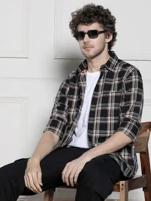 Men's Black Tartan Checks Casual Cotton Shirt