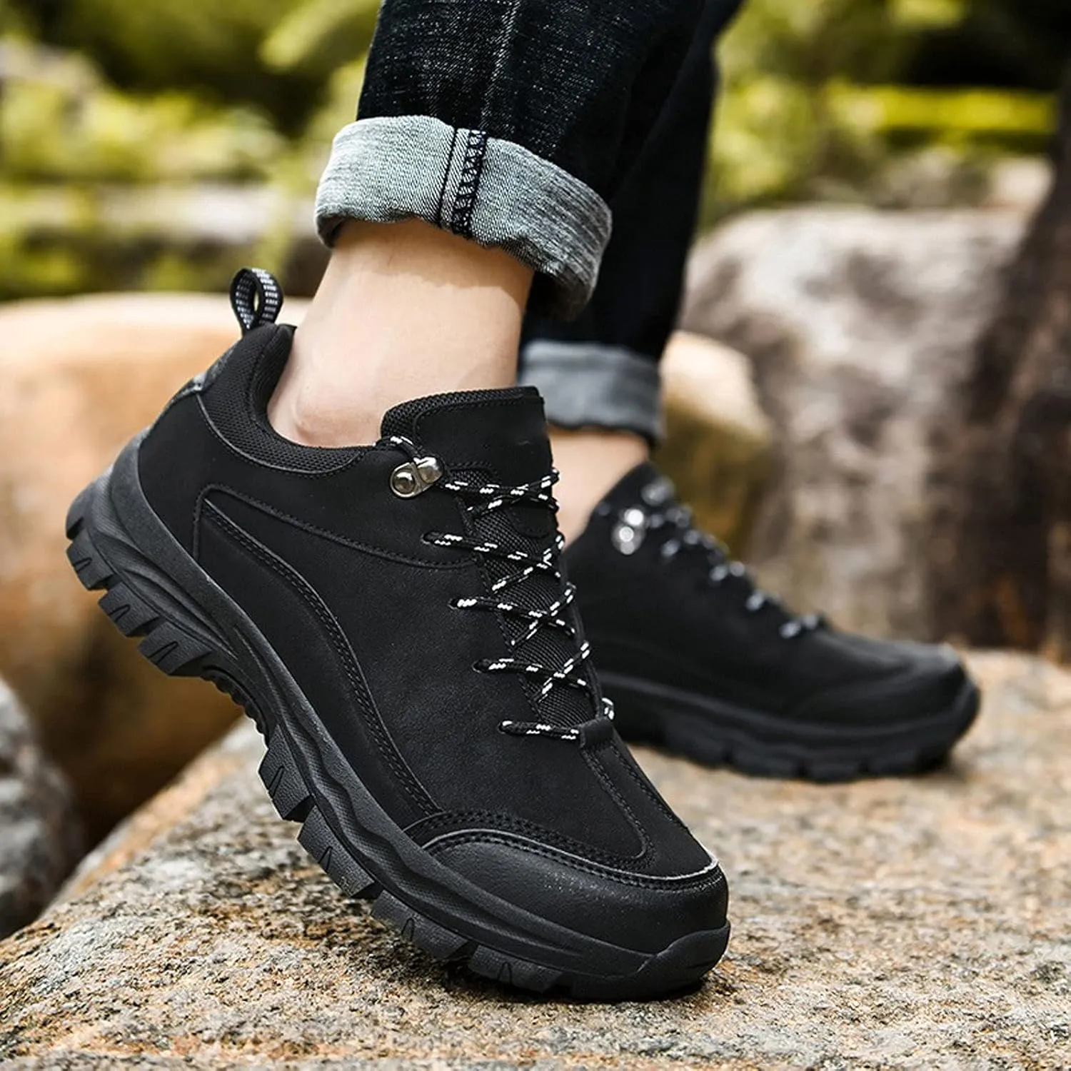 Mens Boots Men Snow Boots Warm Plush Men's Boots Waterproof Leather Ankle Boots Outdoor Non-slip Men's Hiking Boots Work Sneakers
