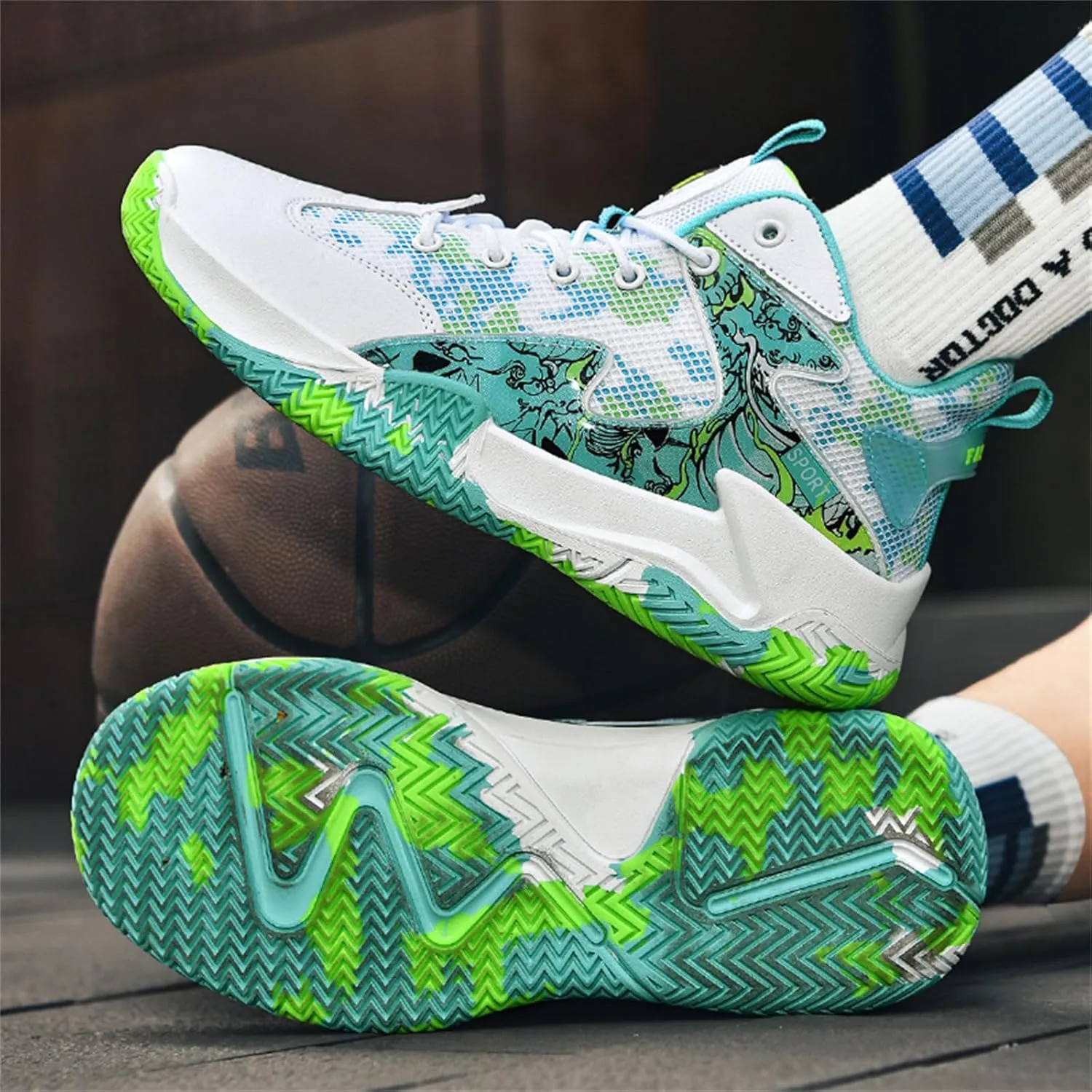 Men's Breathable Mesh Lace Up Basketball Shoes Fashion High-Top Non-Slip Sneakers Casual Gym Sports Tennis Jogging Shoes