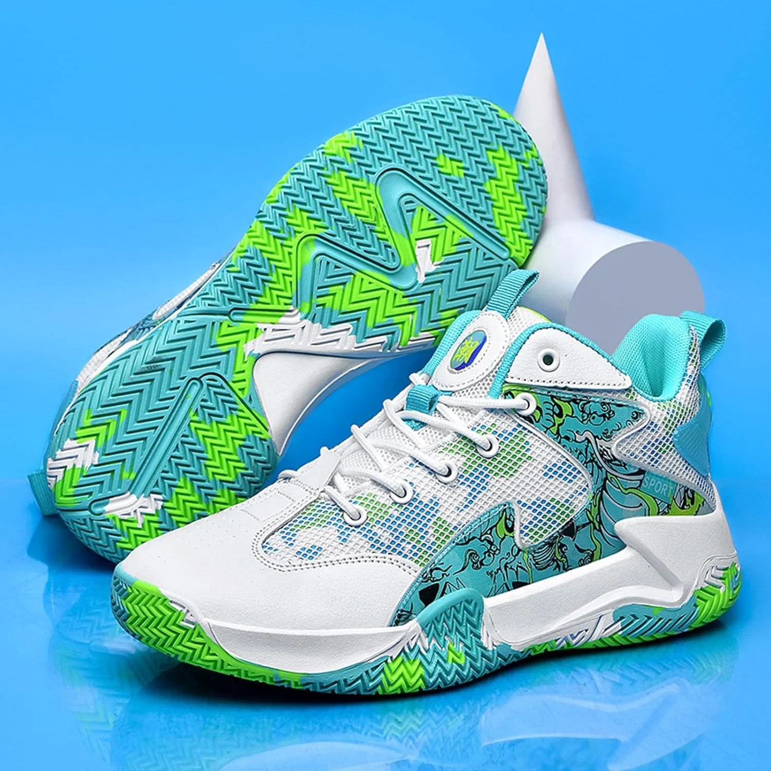 Men's Breathable Mesh Lace Up Basketball Shoes Fashion High-Top Non-Slip Sneakers Casual Gym Sports Tennis Jogging Shoes