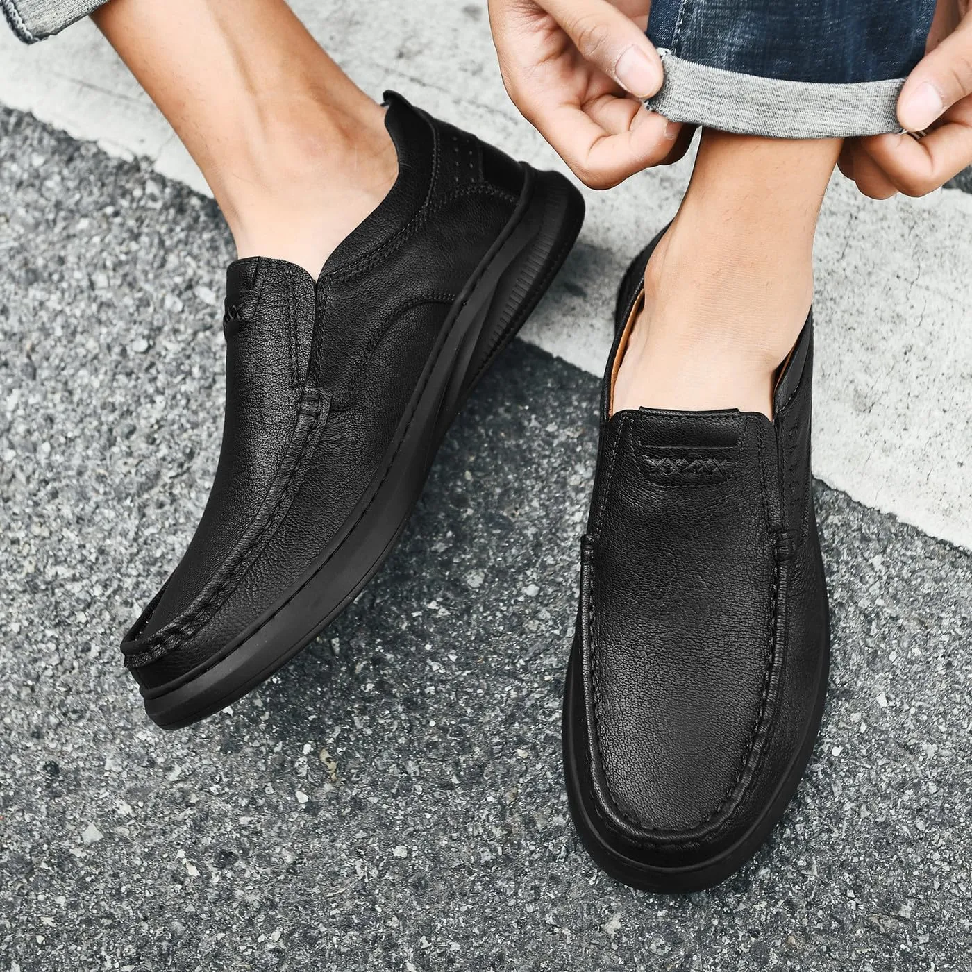 Men's Casual Genuine Leather Flats Soft Driving Walking Loafer Shoes