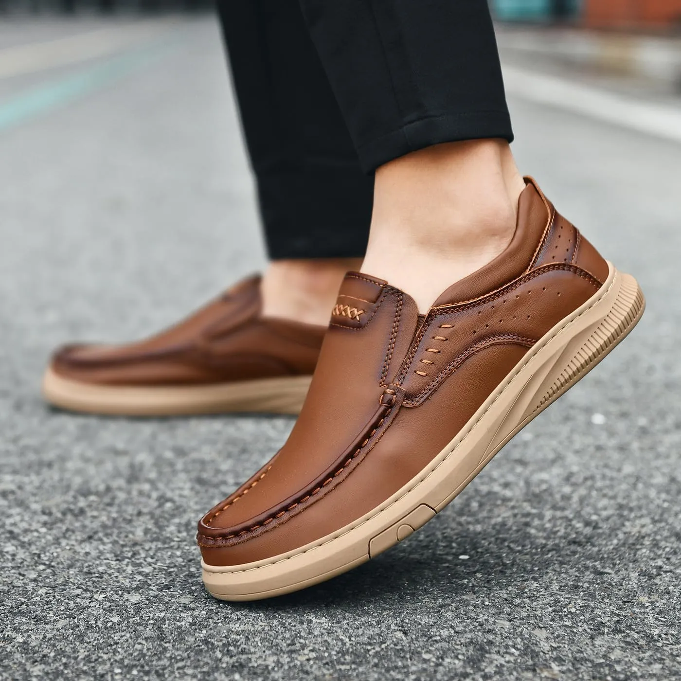 Men's Casual Genuine Leather Flats Soft Driving Walking Loafer Shoes