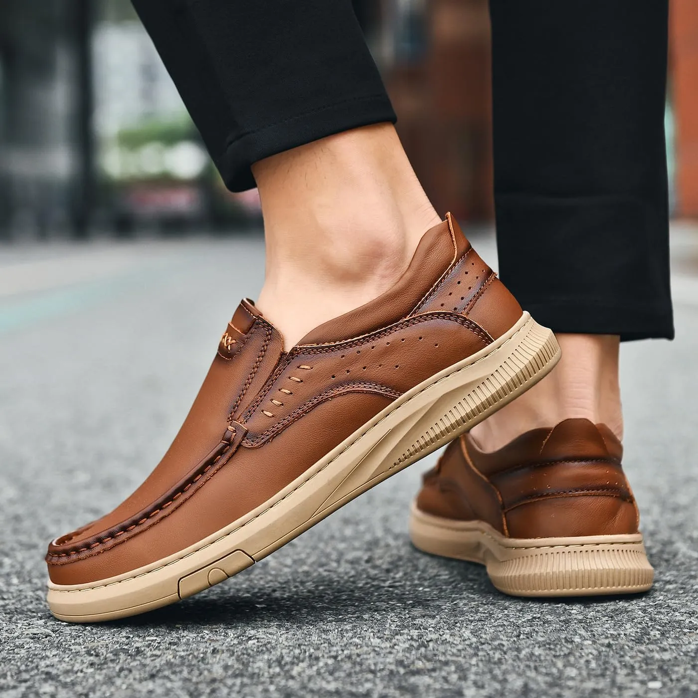 Men's Casual Genuine Leather Flats Soft Driving Walking Loafer Shoes