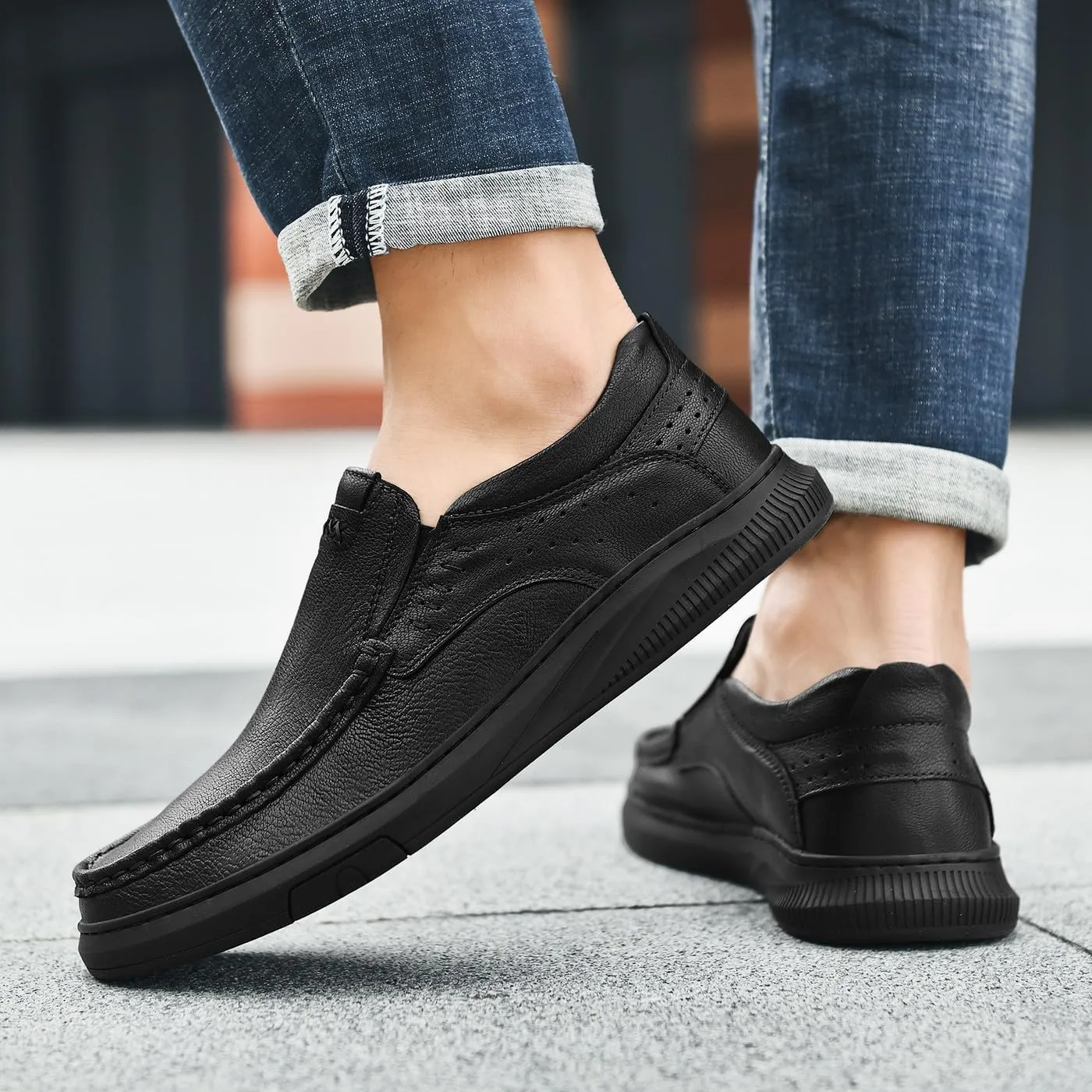 Men's Casual Genuine Leather Flats Soft Driving Walking Loafer Shoes