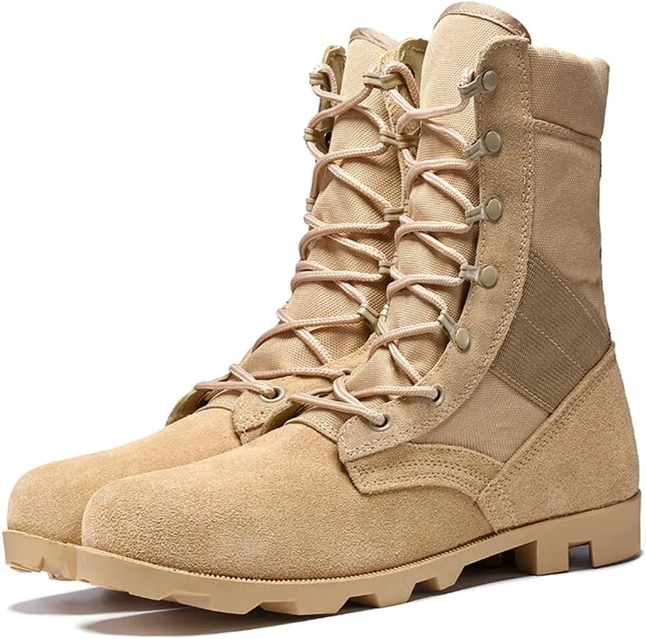 Men's Combat Boots,Outdoor Jungle Desert Military Tactical Boots High-Tops Waterproof Hiking Shoes,Beige-39/UK 6.5/US 7