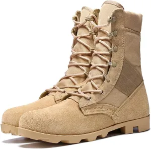 Men's Combat Boots,Outdoor Jungle Desert Military Tactical Boots High-Tops Waterproof Hiking Shoes,Beige- 44/UK 9.5/US 10