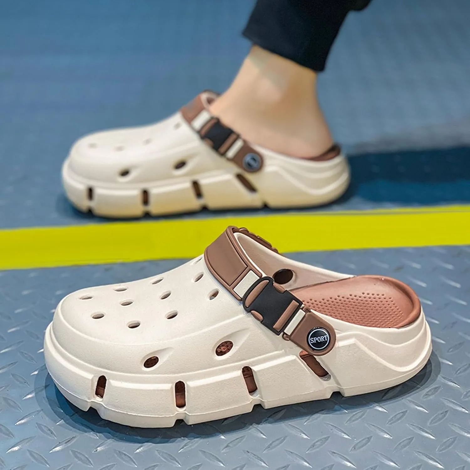 Men's Comfortable Slip-On Slippers Breathable Lightweight Casual Clogs for Indoor Outdoor Walking Beach Garden