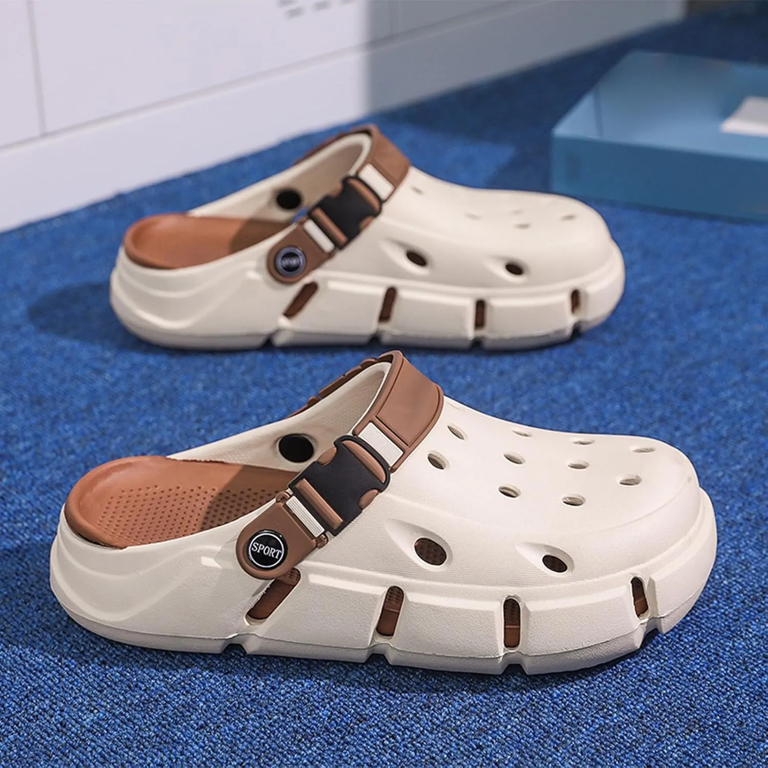 Men's Comfortable Slip-On Slippers Breathable Lightweight Casual Clogs for Indoor Outdoor Walking Beach Garden